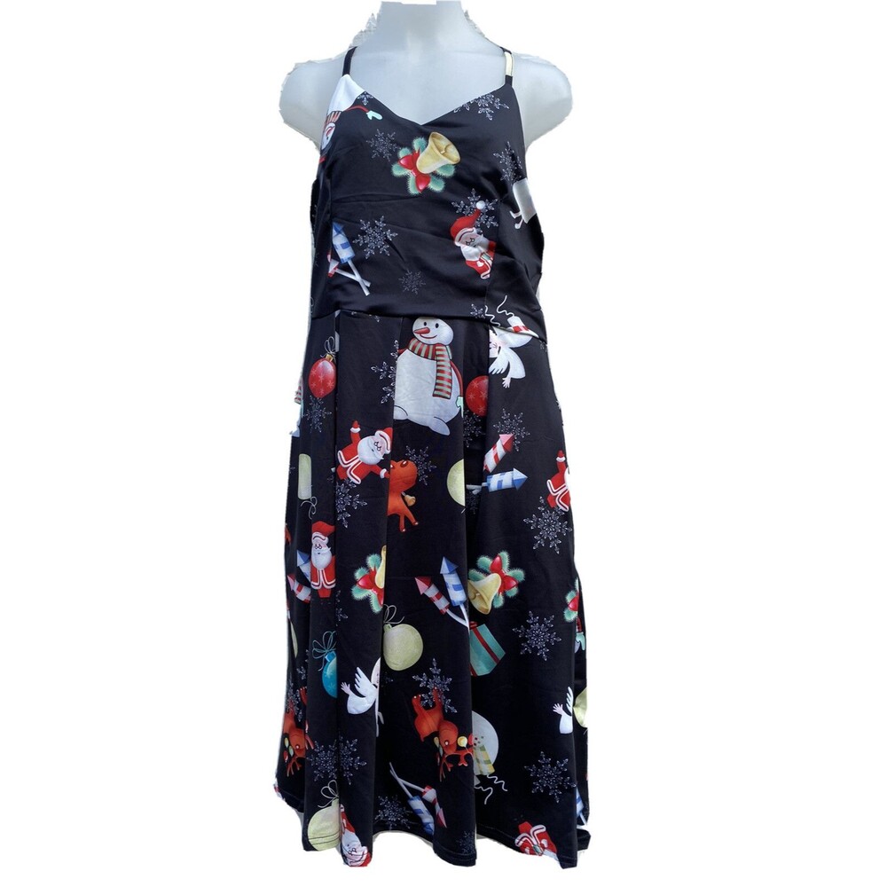 Glory Sunshine Dress Santa Christmas Black Womens Sz Medium Spaghetti Strap New